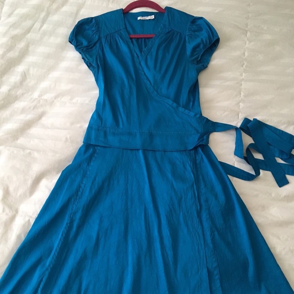 Calypso turquoise aqua silk wrap dress size small